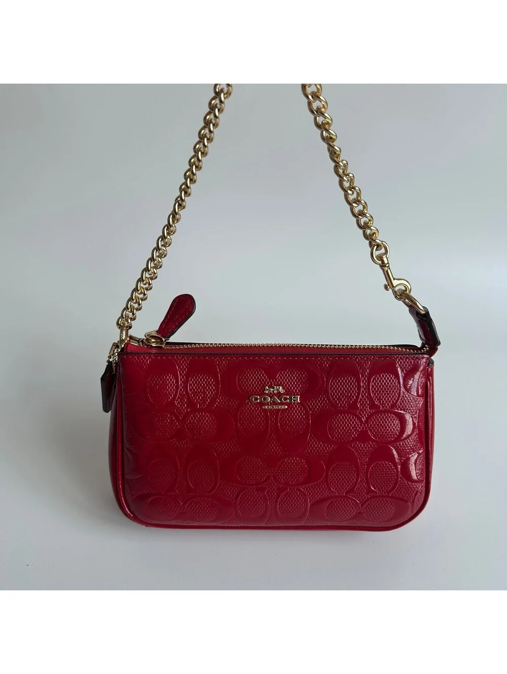 Coach Nolita 19 Red Signature Patent Leather Shoulder Bag Red Gold